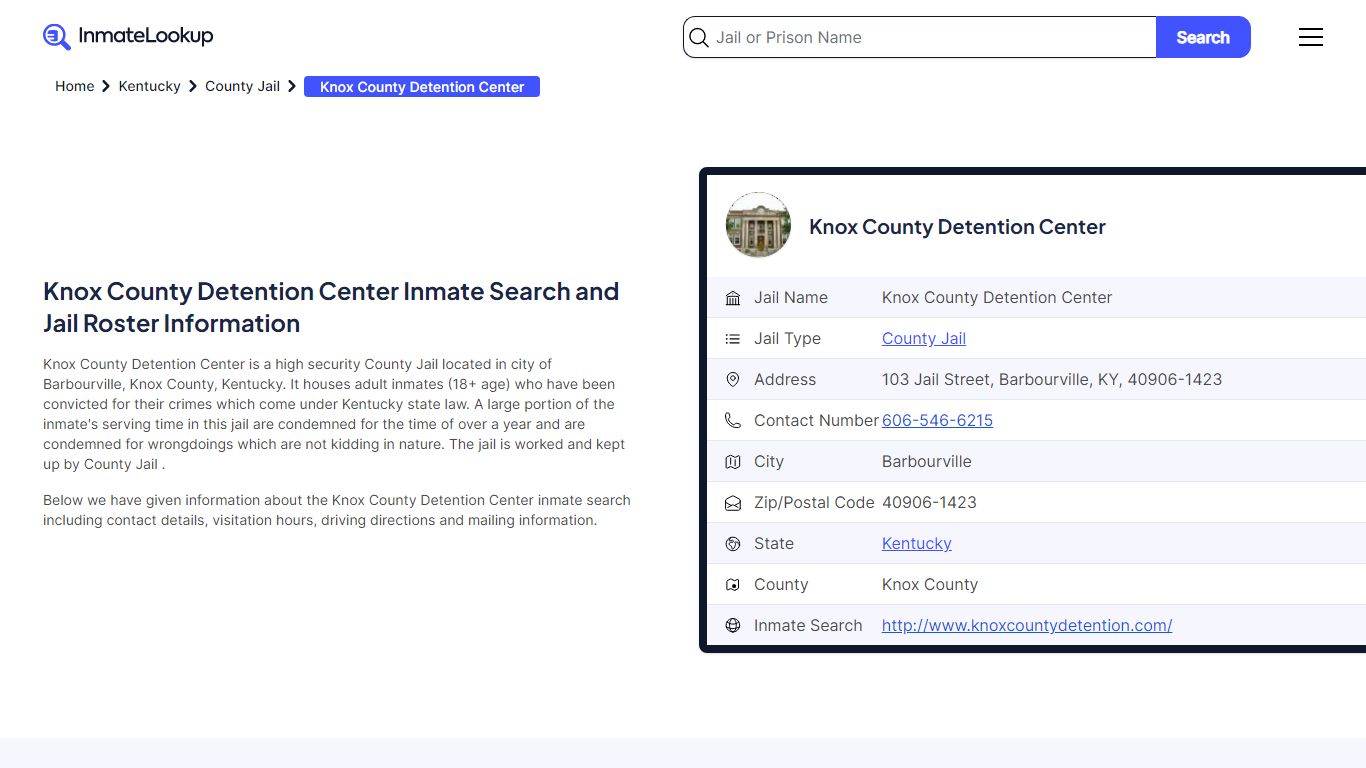 Knox County Detention Center (KY) Inmate Search and Jail Roster Information